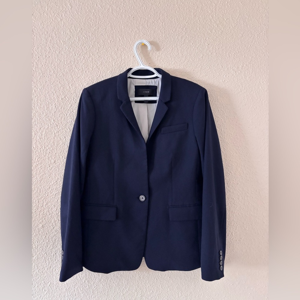 J Crew Reagent Wool Flannel Navy Blue Blazer Suit Jacket 12/L - Picture 2 of 11